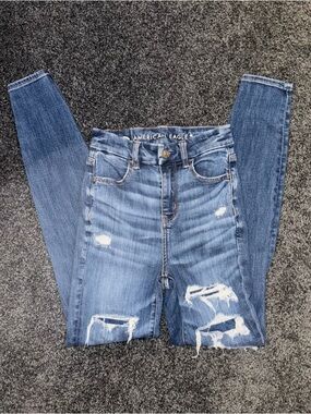 American Eagle Outfitters Distressed High-Rise Skinny Blue Denim Jeans